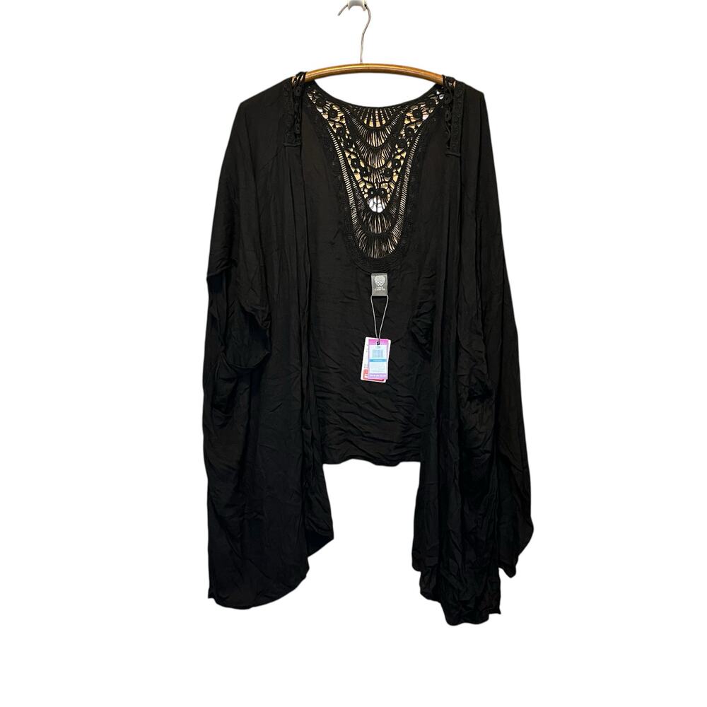 Vince Camuto Wrap Women's One Size Crochet Inset Gauzy Black Shawl Cape